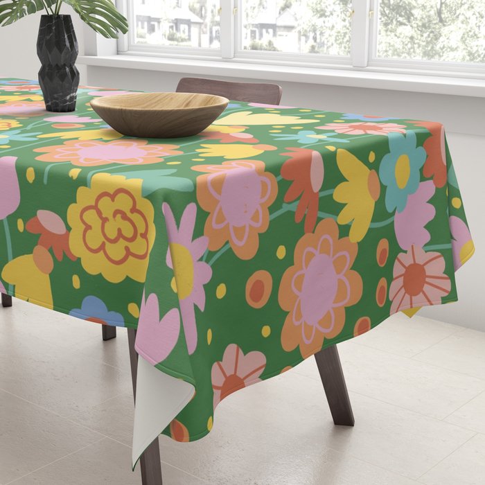 Floral pattern green Tablecloth Gallery Image 3