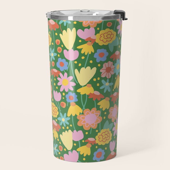 Floral pattern green Travel Mug Gallery Image 2
