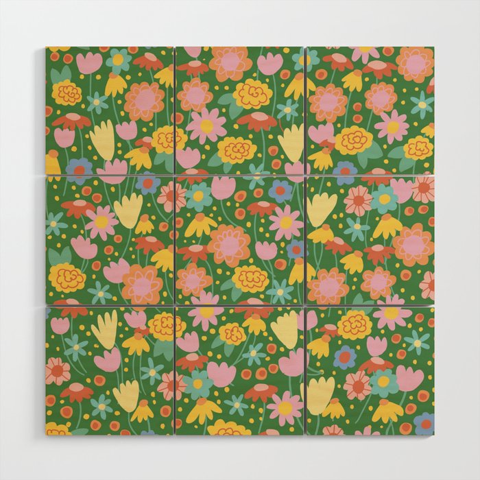 Floral pattern green Wood Wall Art Gallery Image 1
