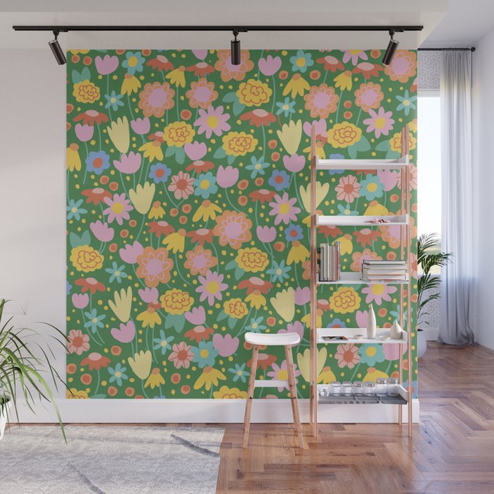 Floral pattern green Wall Mural Gallery Image 1