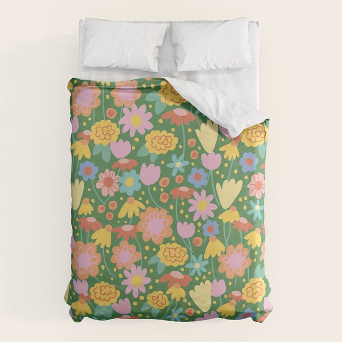 Floral pattern green Duvet Cover Gallery Image 1