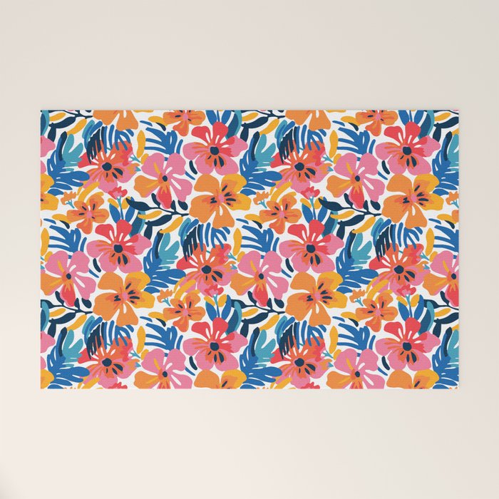 Tropical watercolor flower nature art pattern Welcome Mat Gallery Image 1