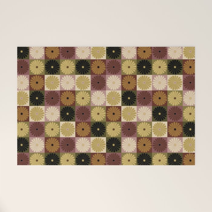 Retro Flowers Check Pattern III Welcome Mat Gallery Image 1