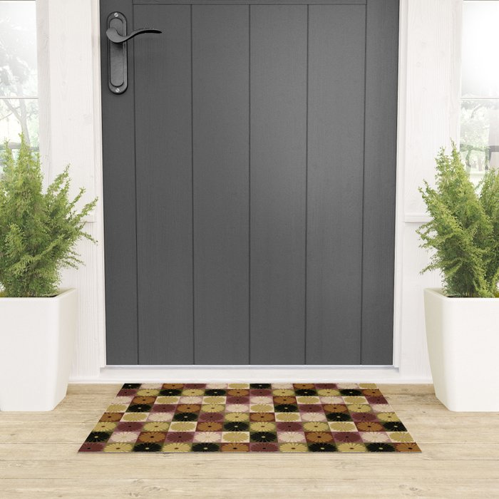 Retro Flowers Check Pattern III Welcome Mat Gallery Image 3