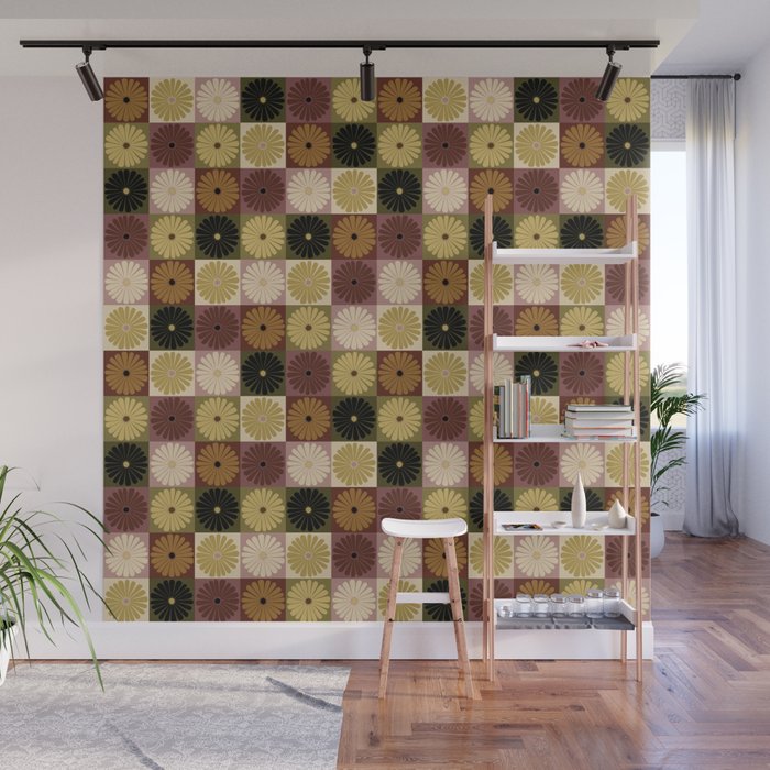 Retro Flowers Check Pattern III Wall Mural Gallery Image 1