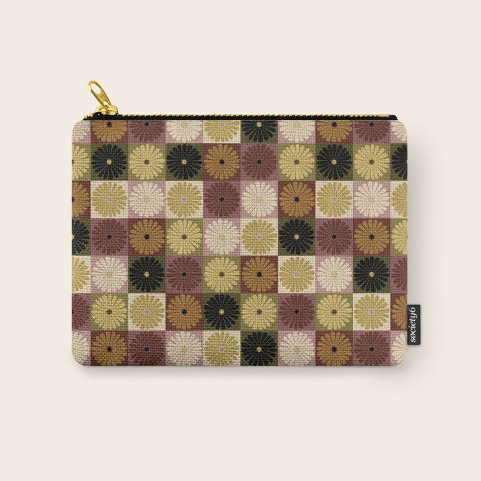 Retro Flowers Check Pattern III Carry All Pouch Gallery Image 1
