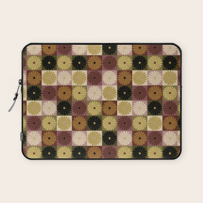 Retro Flowers Check Pattern III Laptop Sleeve Gallery Image 1