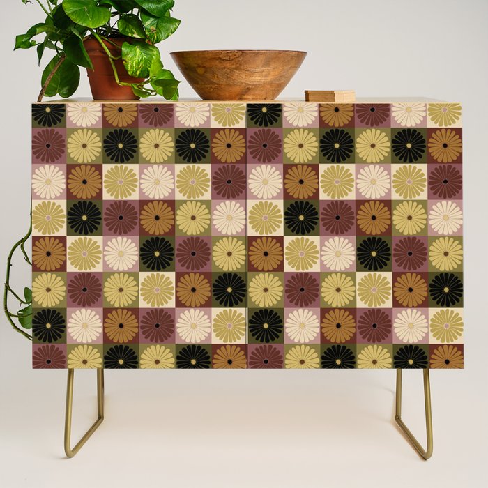 Retro Flowers Check Pattern III Credenza Gallery Image 1