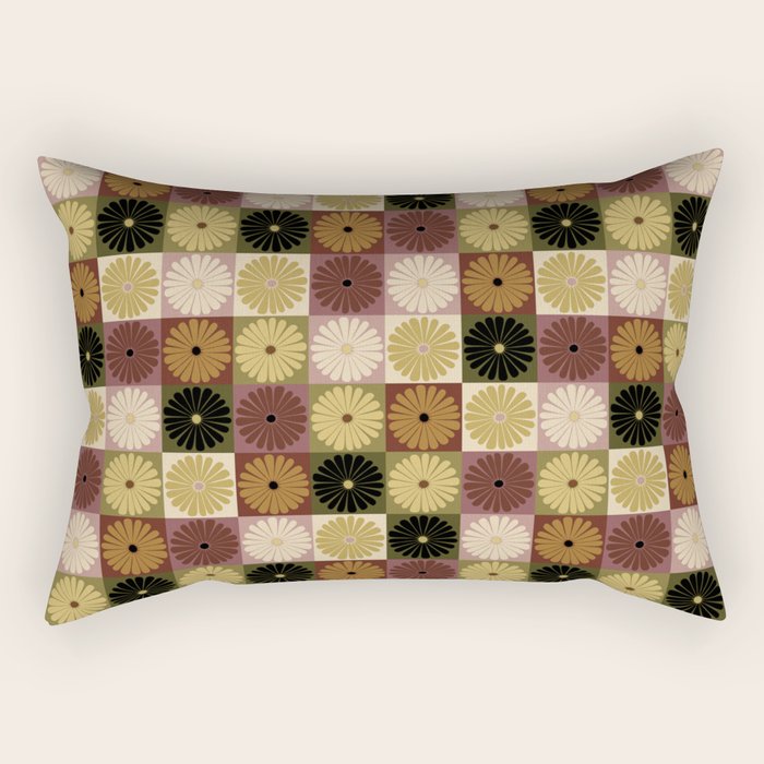 Retro Flowers Check Pattern III Rectangular Pillow Gallery Image 2