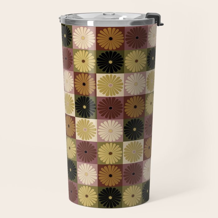 Retro Flowers Check Pattern III Travel Mug Gallery Image 2