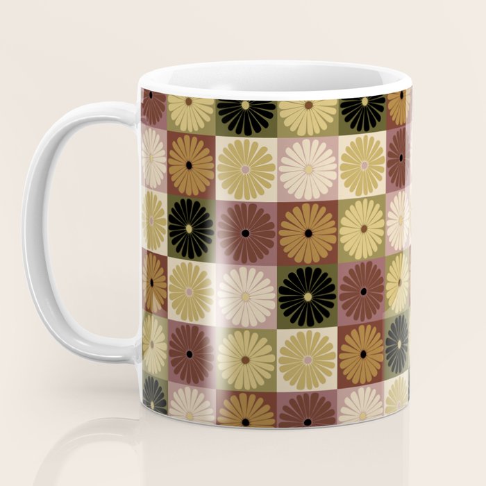 Retro Flowers Check Pattern III Coffee Mug Gallery Image 3