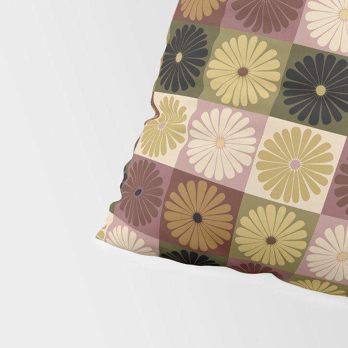 Retro Flowers Check Pattern III Pillow Sham Gallery Image 4