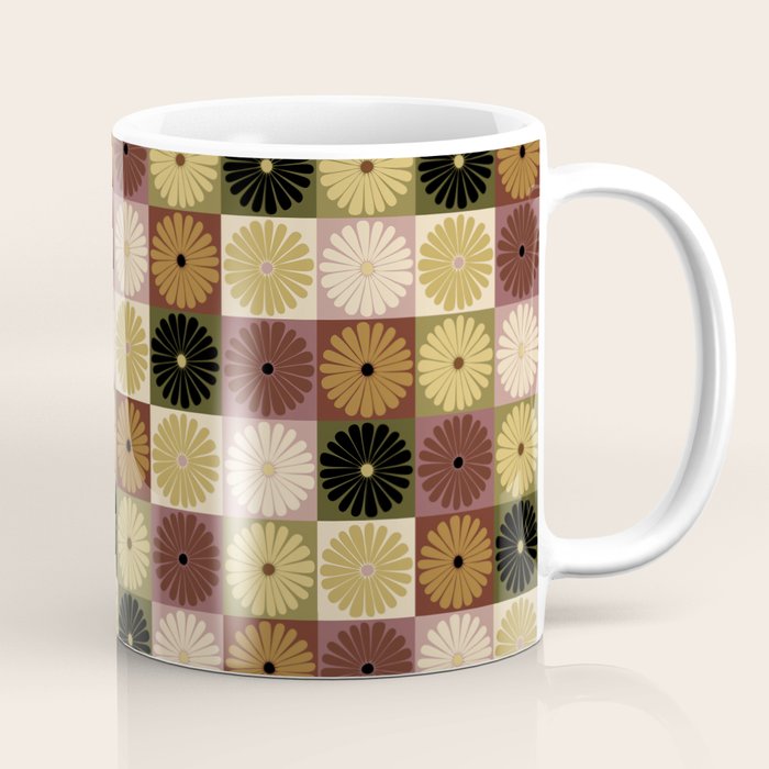 Retro Flowers Check Pattern III Coffee Mug Gallery Image 1
