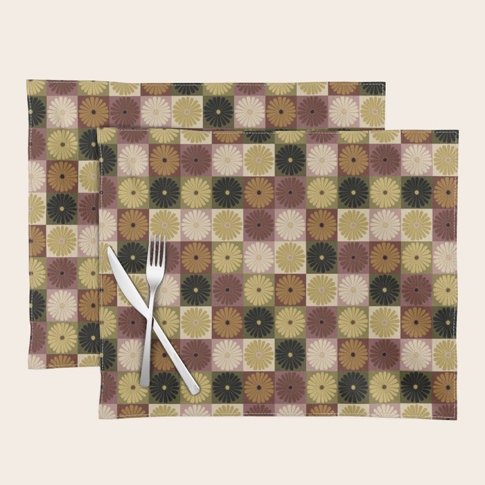 Retro Flowers Check Pattern III Placemat Gallery Image 1