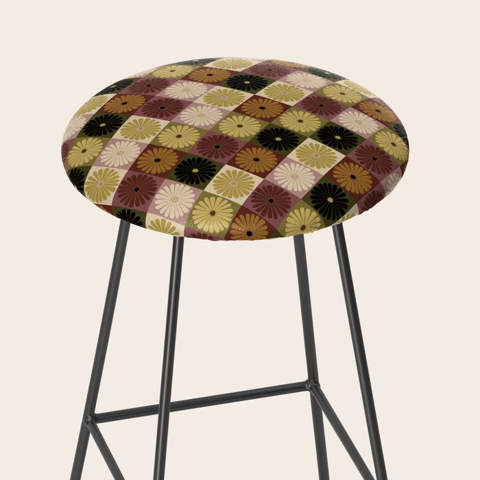 Retro Flowers Check Pattern III Stool Gallery Image 2