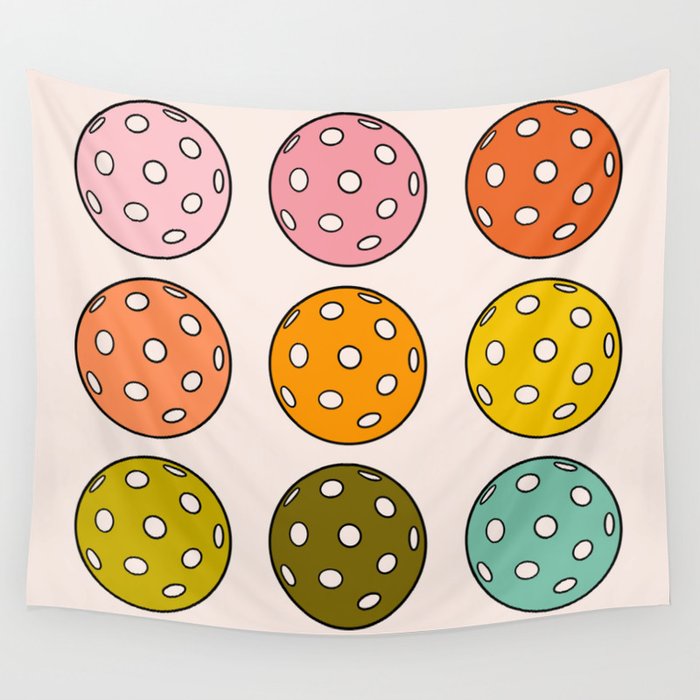 Rainbow Pickleballs Wall Tapestry Gallery Image 1