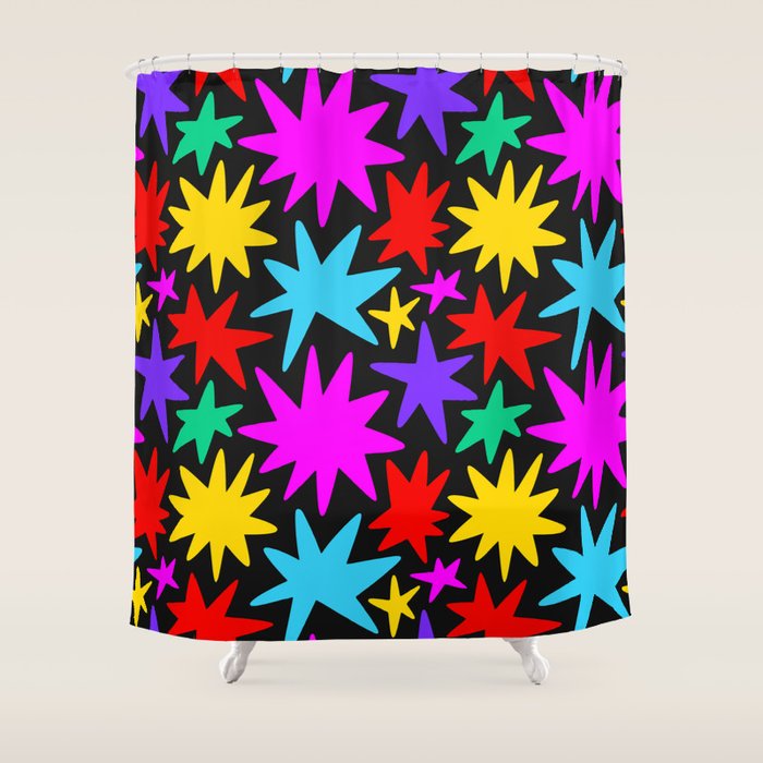 Colorful fun star shape art pattern Shower Curtain Gallery Image 1