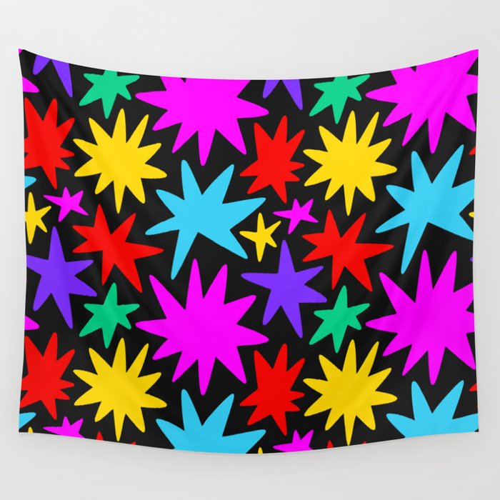 Colorful fun star shape art pattern Wall Tapestry Gallery Image 1