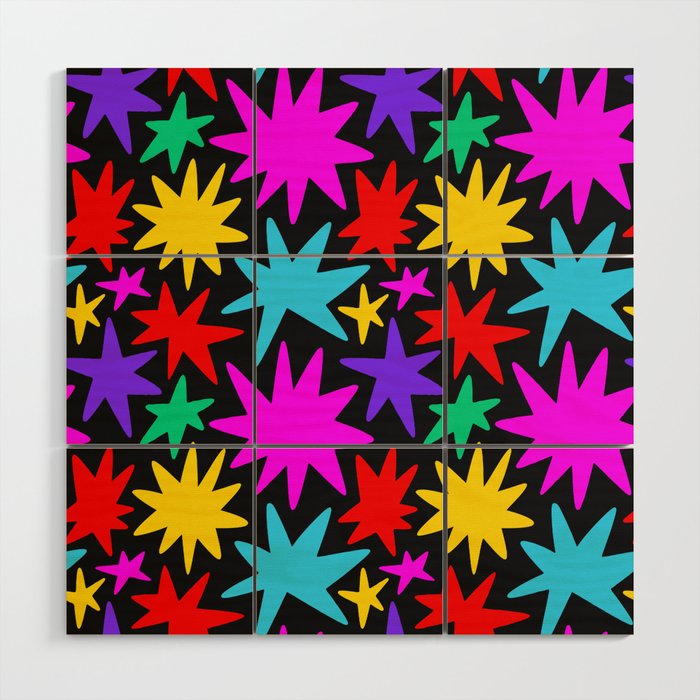Colorful fun star shape art pattern Wood Wall Art Gallery Image 1