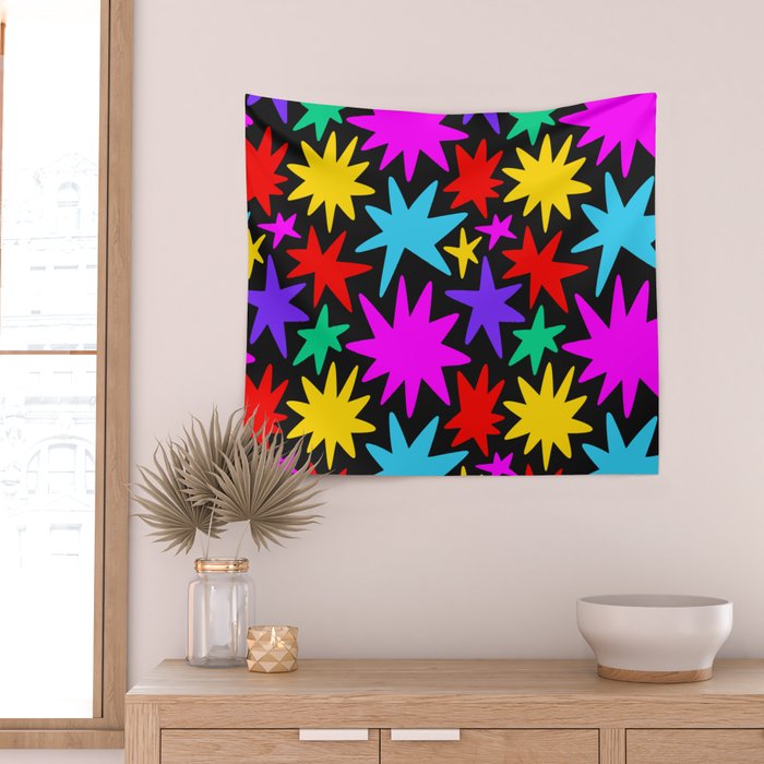 Colorful fun star shape art pattern Wall Tapestry Gallery Image 2