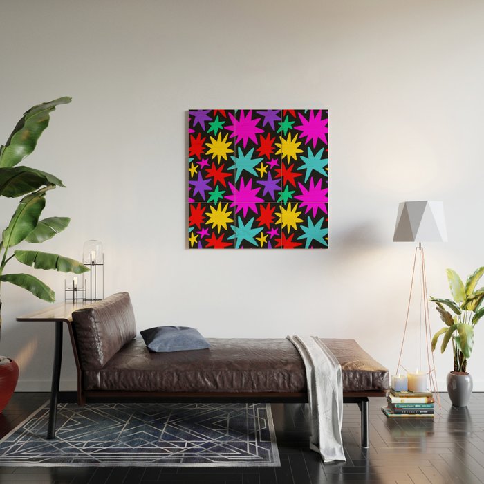 Colorful fun star shape art pattern Wood Wall Art Gallery Image 2