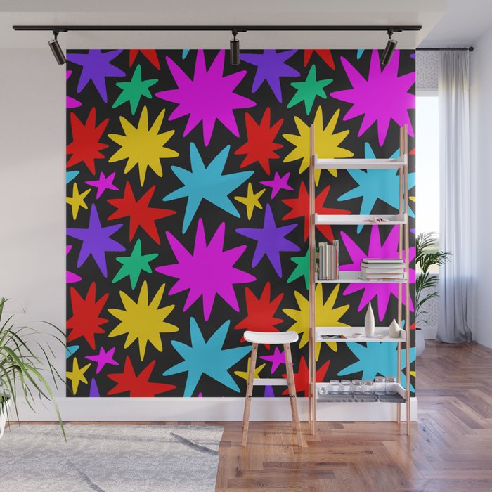Colorful fun star shape art pattern Wall Mural Gallery Image 1