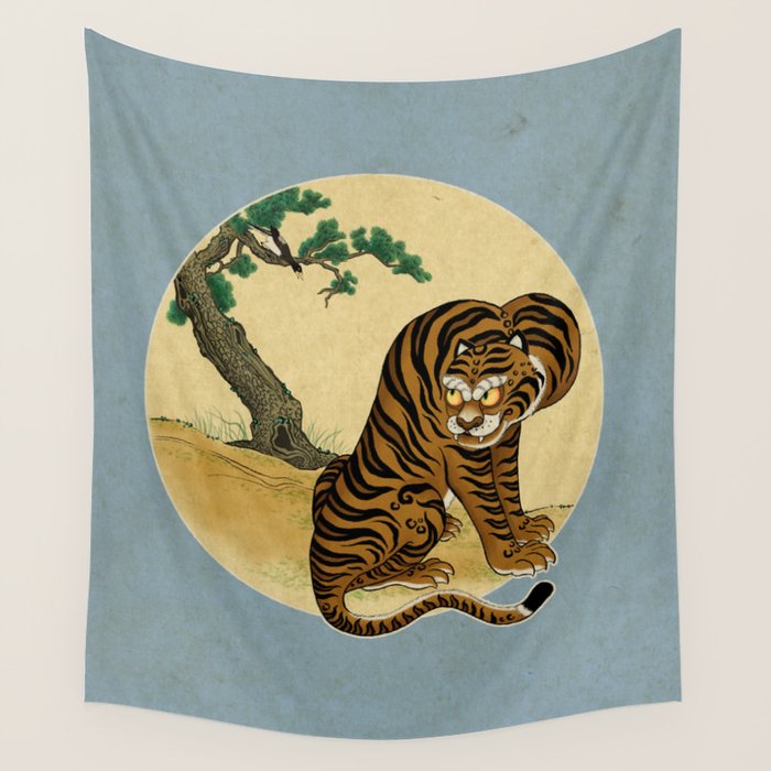 Tiger with magpie type-C : Minhwa-Korean traditional/folk art Wall Tapestry Gallery Image 1