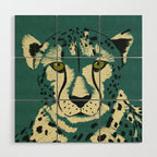 Majestic Cheetah - Bold Wildcat Design with Teal Background Wood Wall Art Gallery Image 1