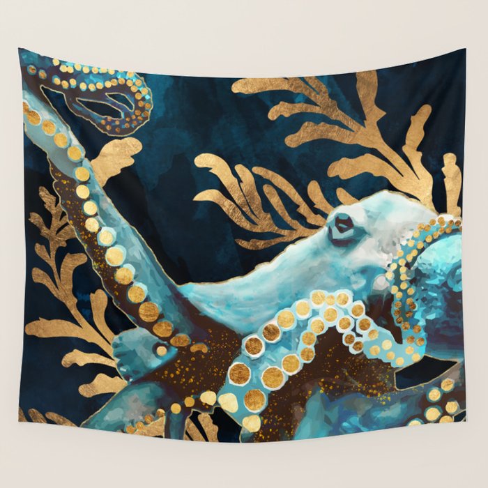 Indigo Octopus Wall Tapestry Gallery Image 4