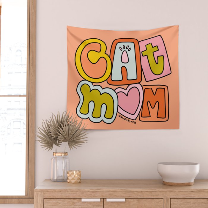 Cat Mom Wall Tapestry Gallery Image 2
