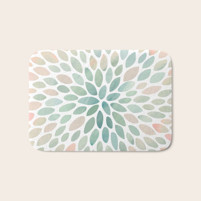 Floral Bloom, Abstract Watercolor, Coral, Peach, Green, Floral Prints Bath Mat Gallery Image 1