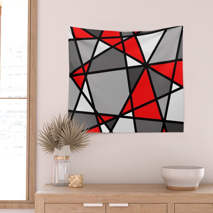 Triangels Geometric Lines red - grey - white Wall Tapestry Gallery Image 2