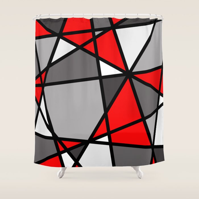 Triangels Geometric Lines red - grey - white Shower Curtain Gallery Image 1