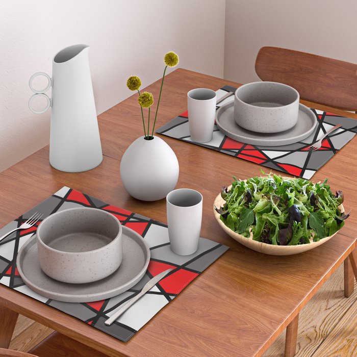 Triangels Geometric Lines red - grey - white Placemat Gallery Image 2