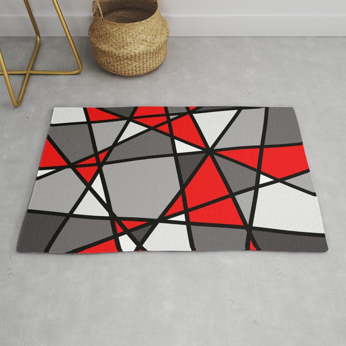 Triangels Geometric Lines red - grey - white Rug Gallery Image 1