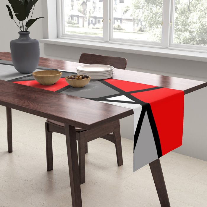 Triangels Geometric Lines red - grey - white Table Runner Gallery Image 2