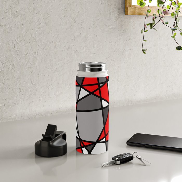 Triangels Geometric Lines red - grey - white Water Bottle Gallery Image 4