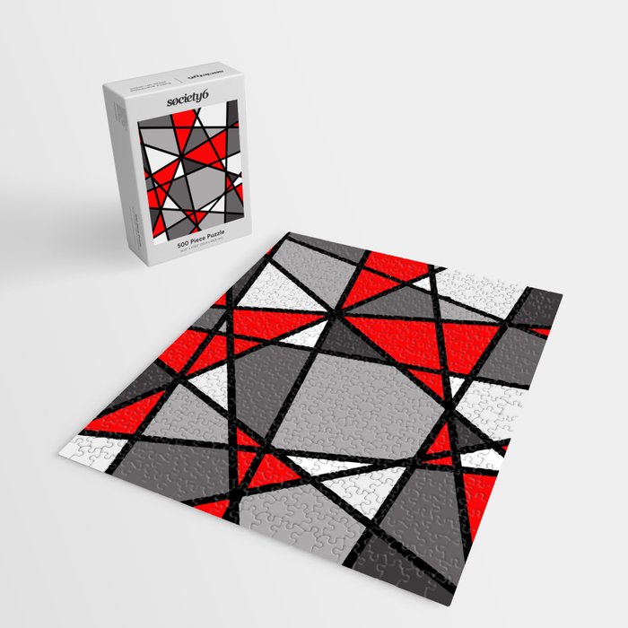 Triangels Geometric Lines red - grey - white Jigsaw Puzzle Gallery Image 2