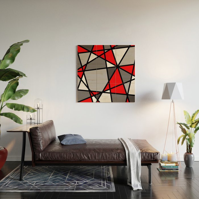 Triangels Geometric Lines red - grey - white Wood Wall Art Gallery Image 2