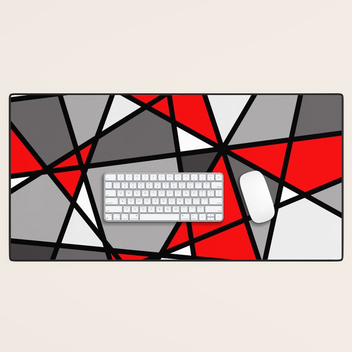 Triangels Geometric Lines red - grey - white Desk Mat Gallery Image 1