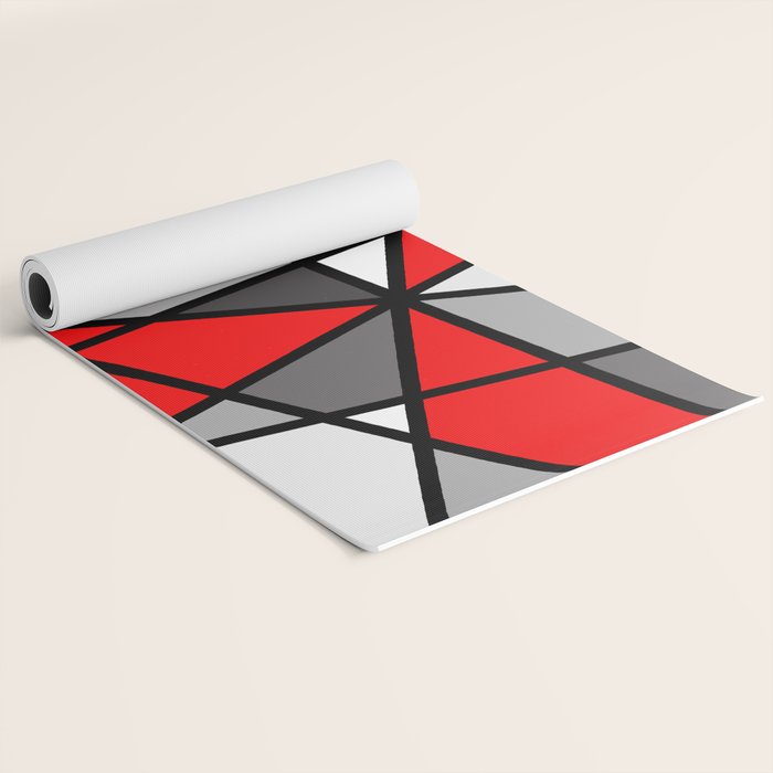 Triangels Geometric Lines red - grey - white Yoga Mat Gallery Image 2