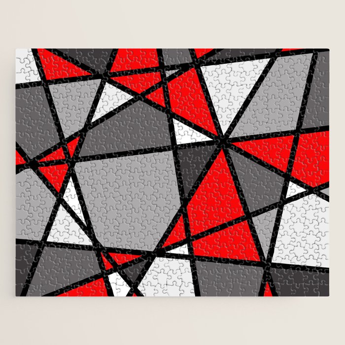 Triangels Geometric Lines red - grey - white Jigsaw Puzzle Gallery Image 1