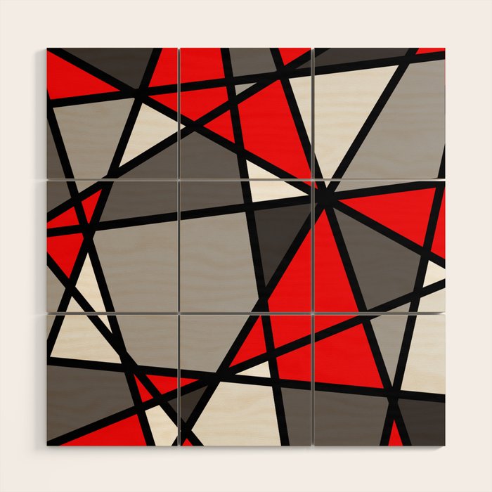 Triangels Geometric Lines red - grey - white Wood Wall Art Gallery Image 1