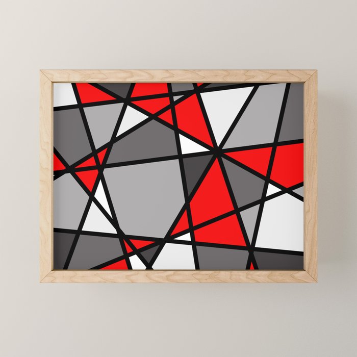 Triangels Geometric Lines red - grey - white Mini Art Print Gallery Image 1