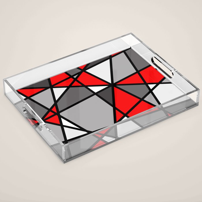 Triangels Geometric Lines red - grey - white Acrylic Tray Gallery Image 1