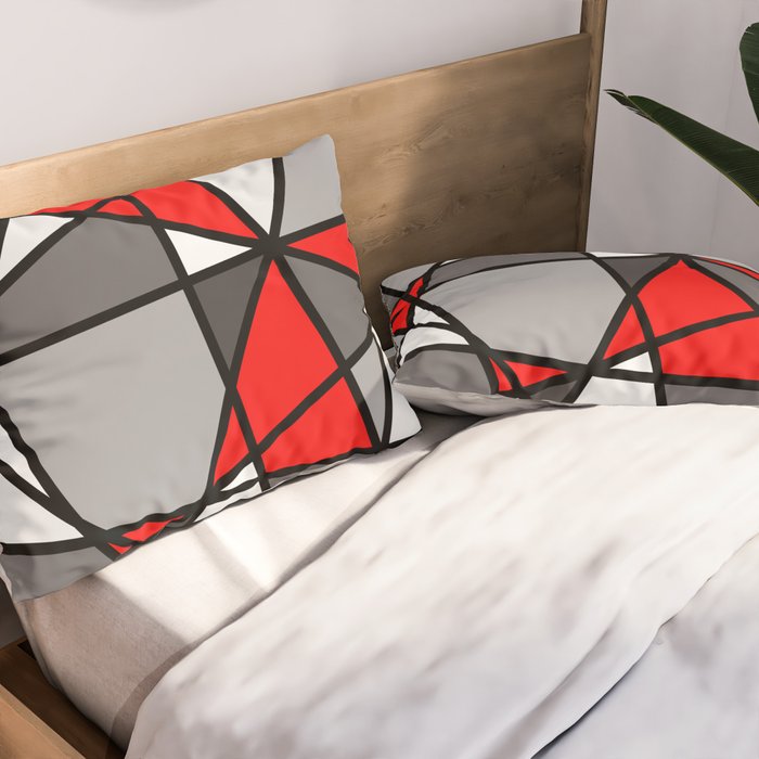 Triangels Geometric Lines red - grey - white Pillow Sham Gallery Image 2