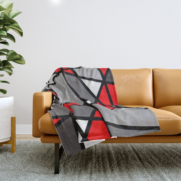 Triangels Geometric Lines red - grey - white Throw Blanket Gallery Image 1