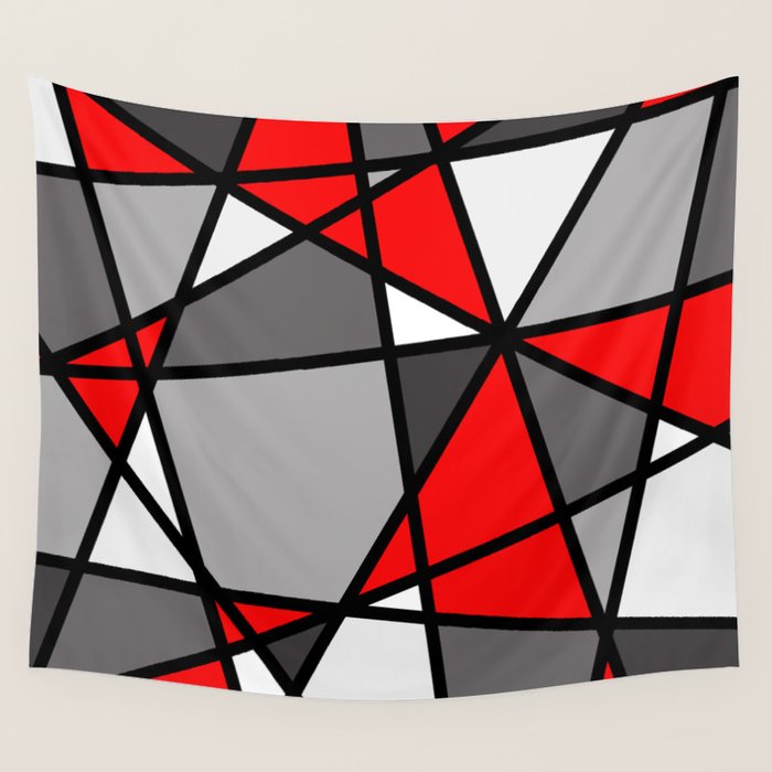 Triangels Geometric Lines red - grey - white Wall Tapestry Gallery Image 1