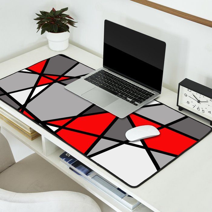 Triangels Geometric Lines red - grey - white Desk Mat Gallery Image 2