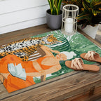 Jungle Vacay | Modern Bohemian Blonde Woman Tropical Travel | Leopard Wildlife Forest Reader Outdoor Rug Gallery Image 2